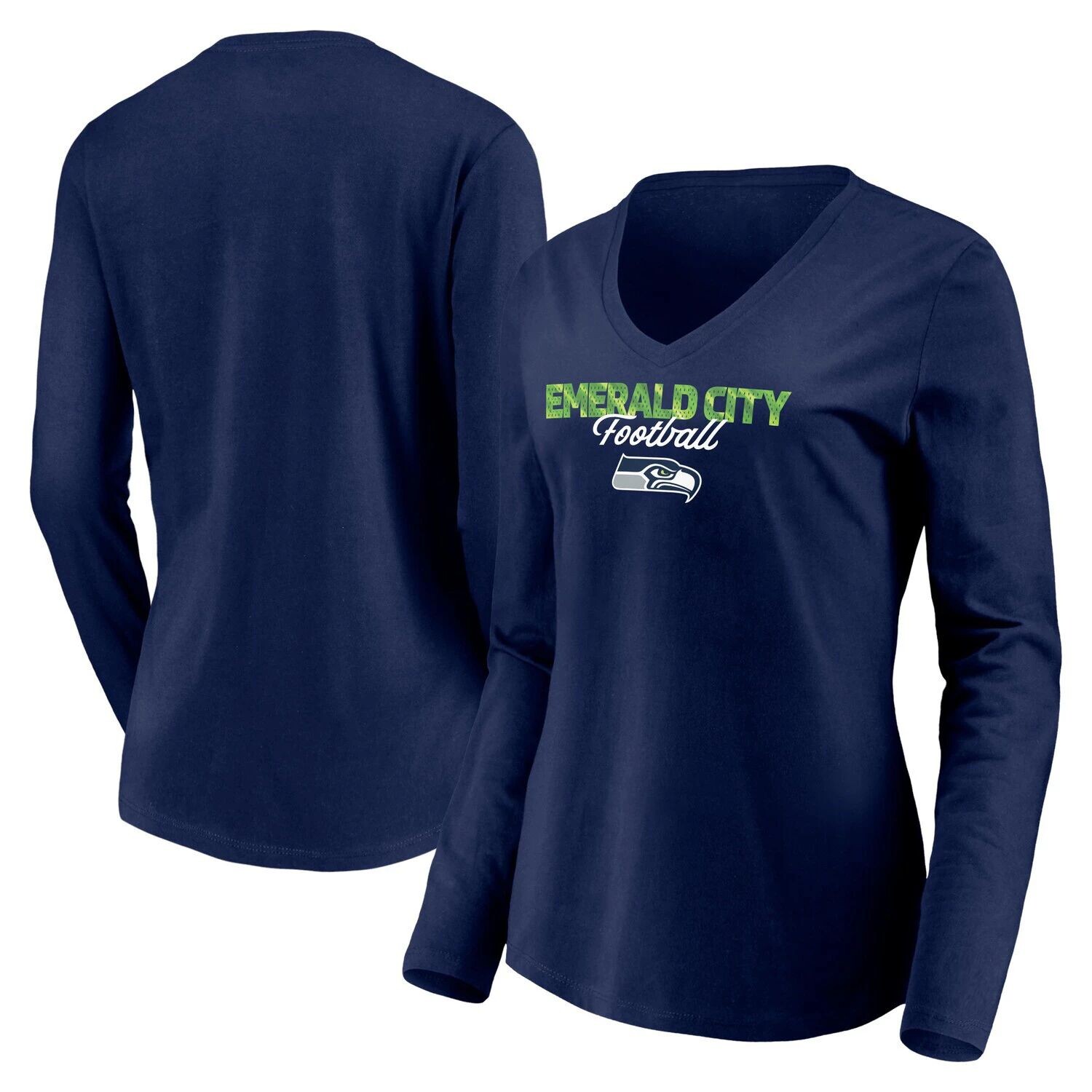 

Женская футболка Fanatics с фирменным логотипом College Seattle Seahawks, ценная футболка с длинными рукавами и v-образным вырезом Fanatics