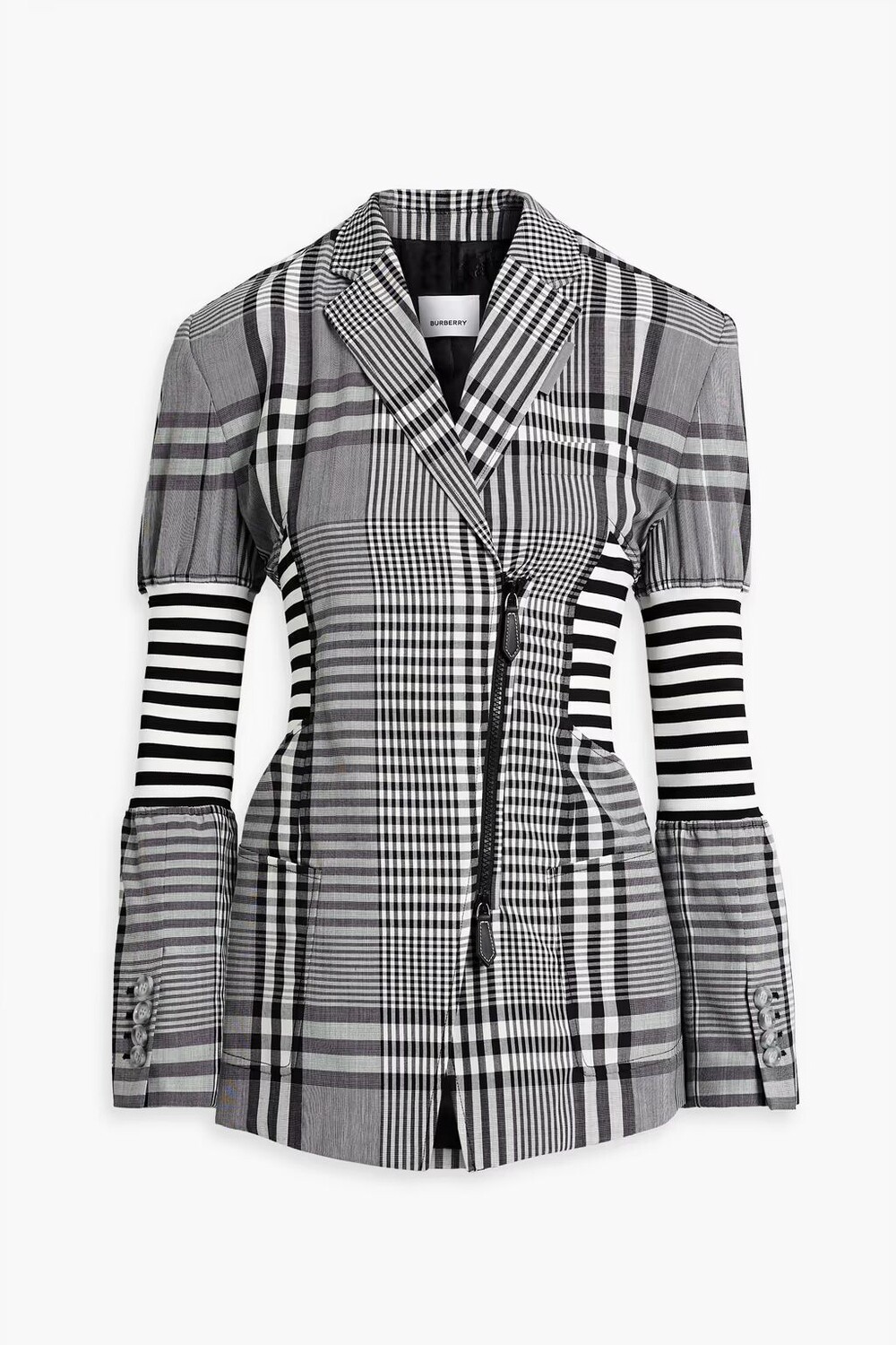 

Шерстяной пиджак в клетку с трикотажными вставками Burberry, черный