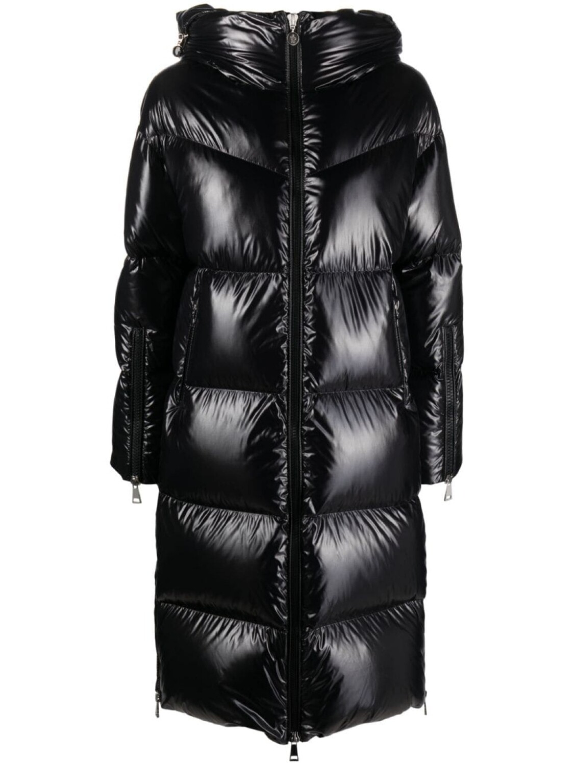 

Moncler длинный пуховик с капюшоном, черный