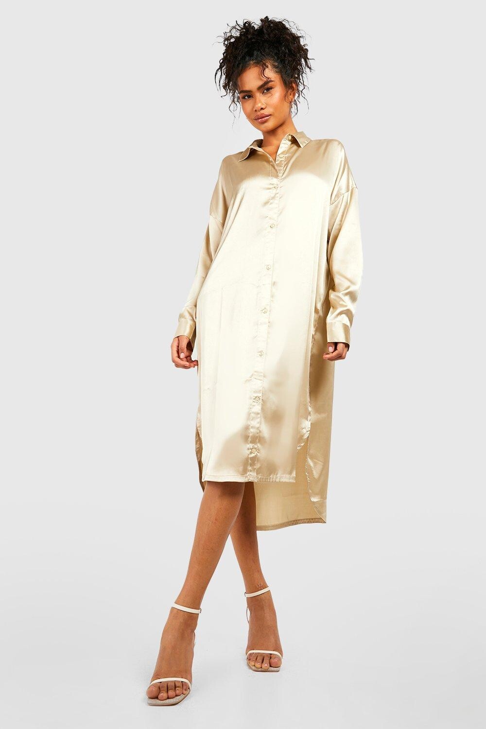 

Длинная атласная рубашка Boohoo, серый
