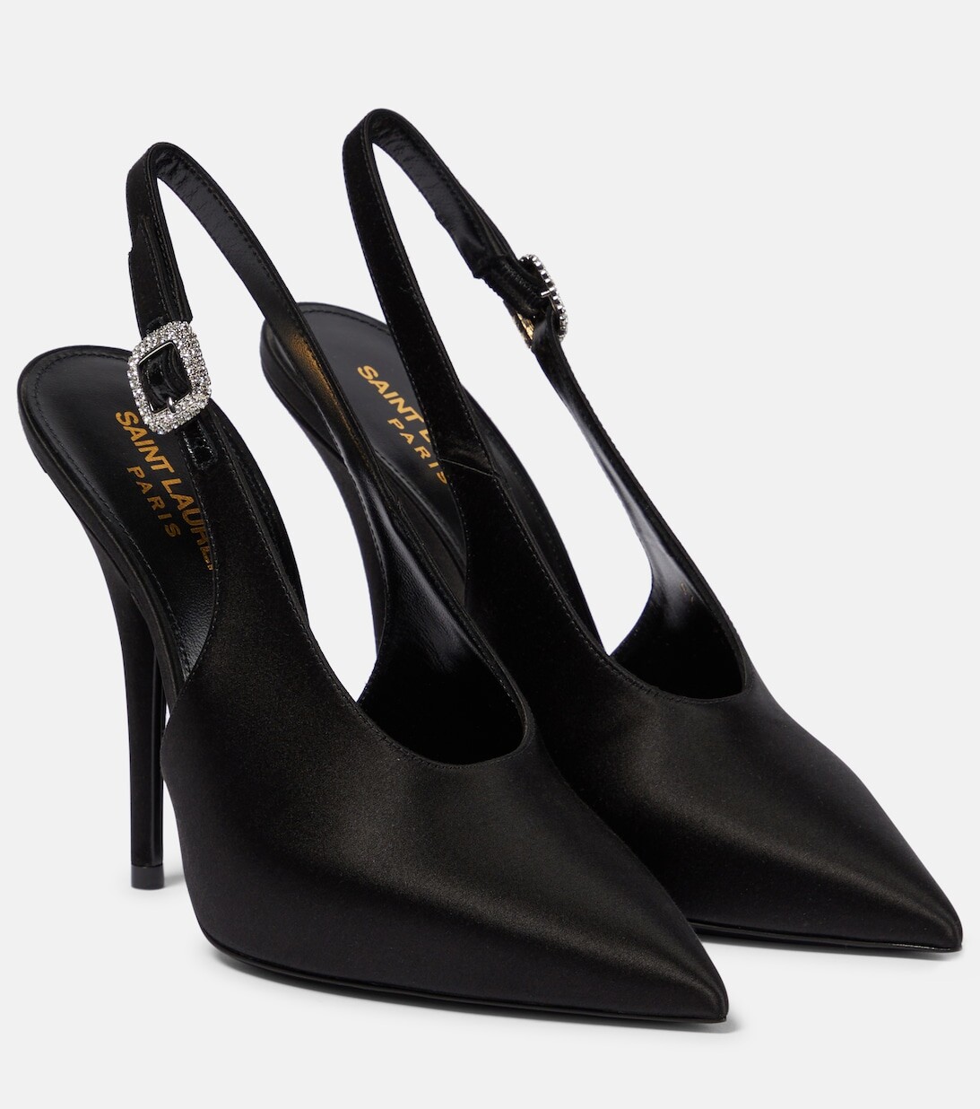

Атласные туфли-лодочки Yasmeen 115 с ремешком на пятке Saint Laurent, черный