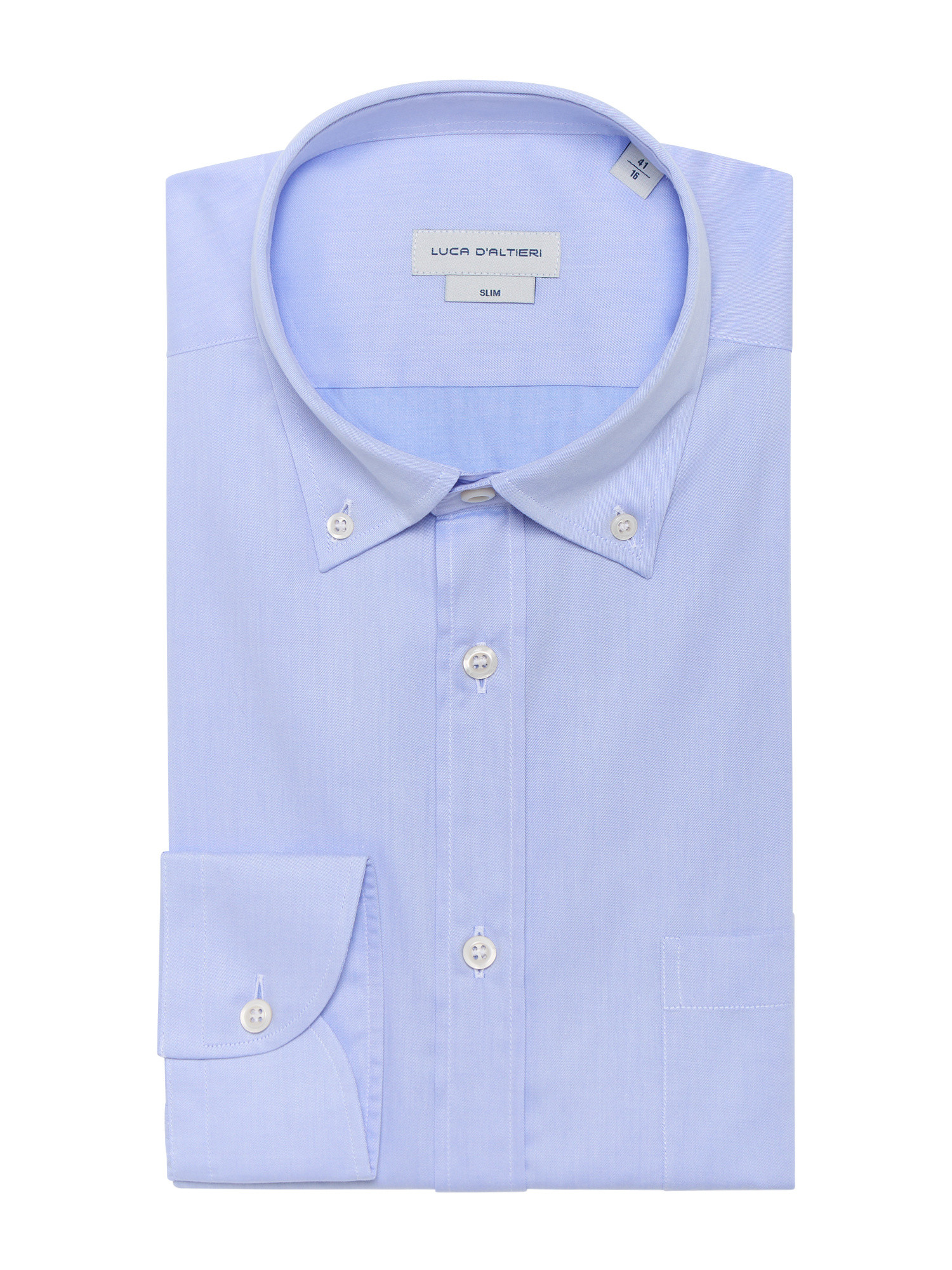 Luca D'Altieri повседневная рубашка приталенного кроя из чистого хлопкового твила, голубой luca d altieri повседневная рубашка стандартного кроя из тонкого хлопкового бархата черный