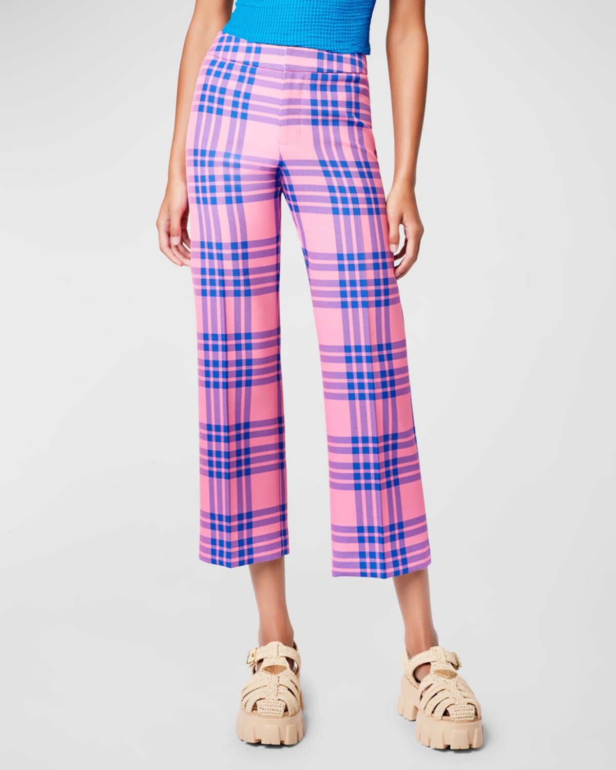 

Укороченные хлопковые брюки в клетку Smythe, цвет Carnation Plaid