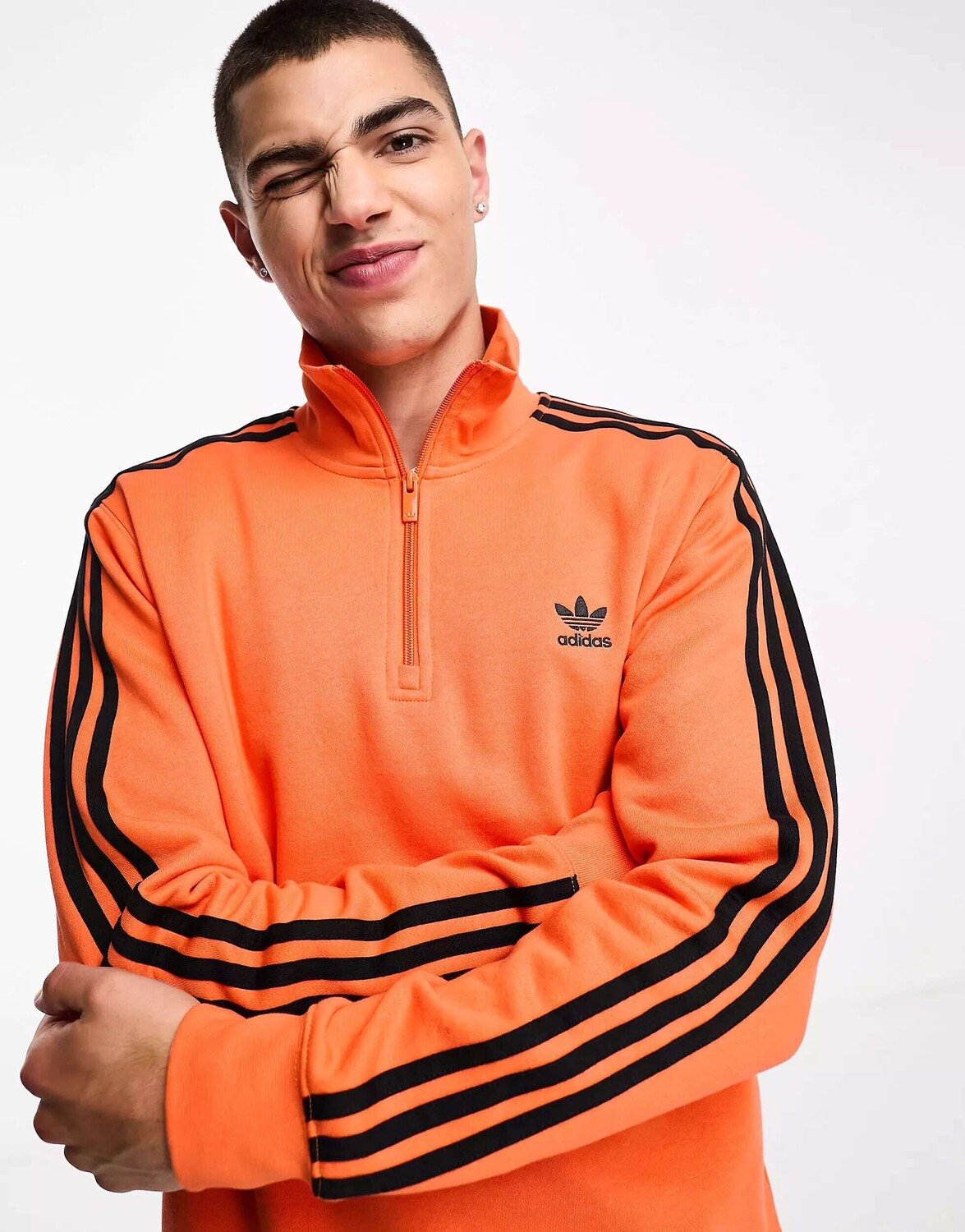 

Оранжевый свитшот с половиной молнии adidas Originals adicolor