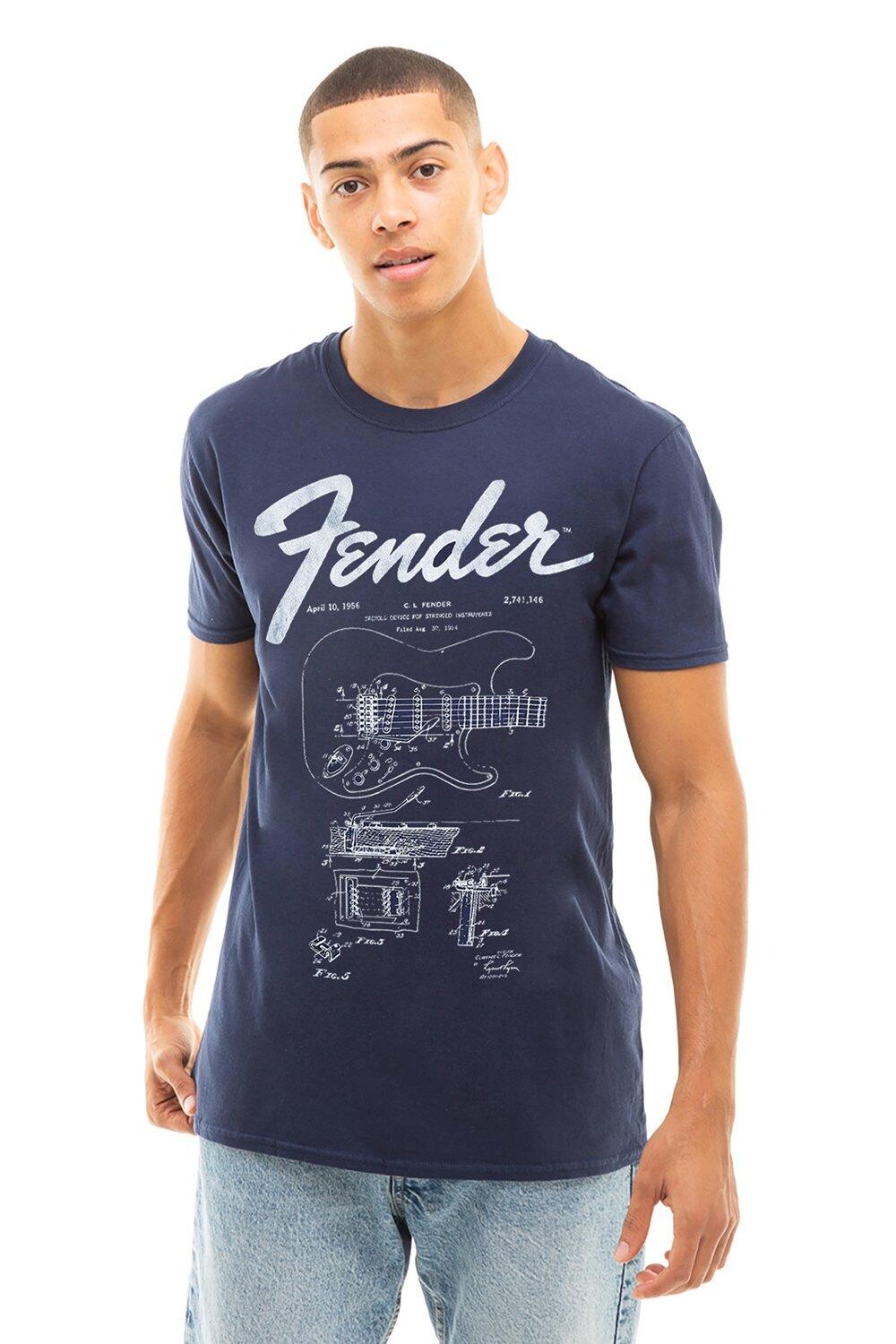 

Футболка из лакированного хлопка Fender, темно-синий