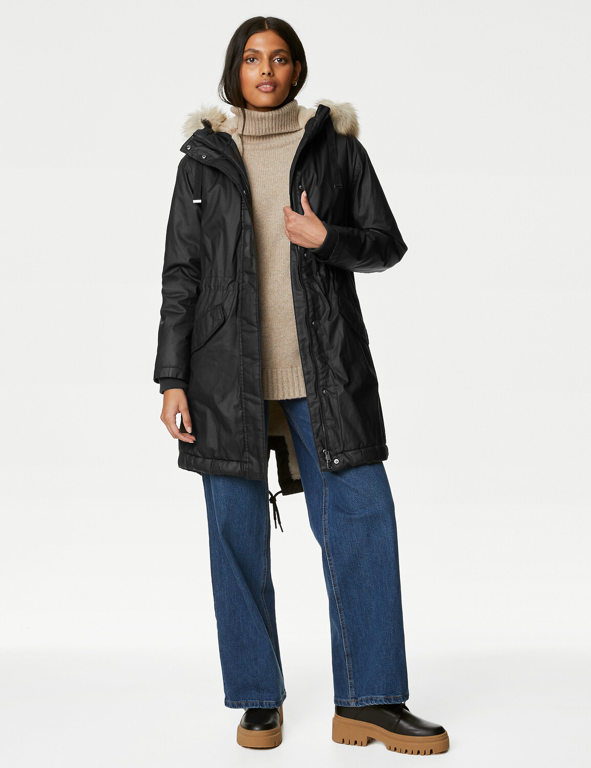 

Парка с капюшоном Waxed Stormwear Marks & Spencer, черный