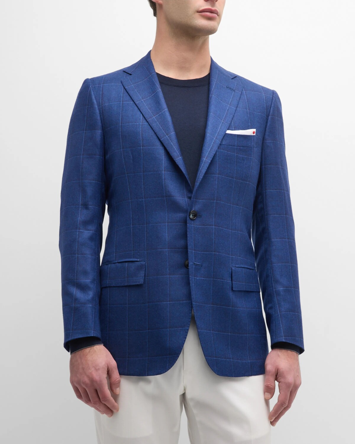 

Мужское спортивное пальто из кашемира и шелка с оконным стеклом Kiton, цвет Blue