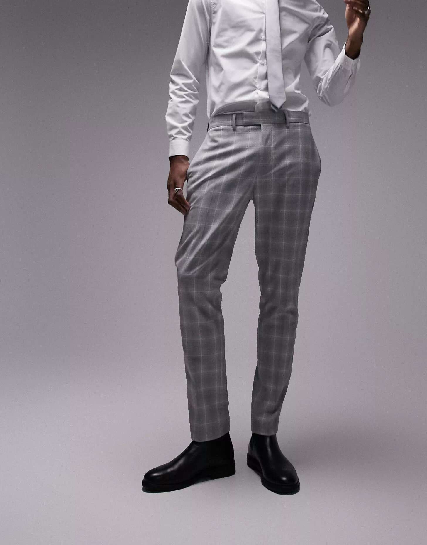 Серые узкие костюмные брюки в клетку Topman серые костюмные брюки суперскинни topman