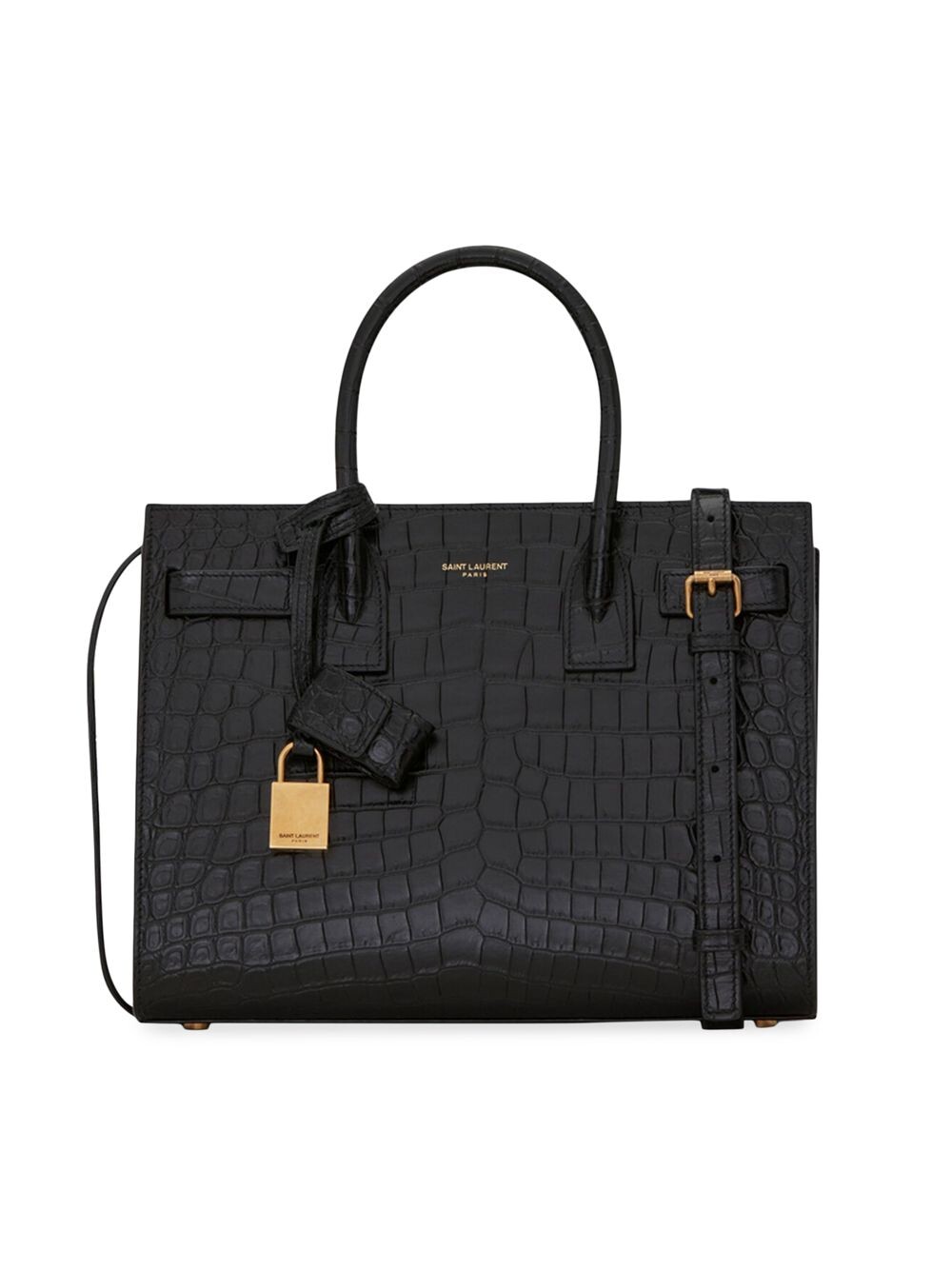 

Сумка Sac De Jour Baby с верхней ручкой из матовой кожи с тиснением под крокодила Saint Laurent, черный