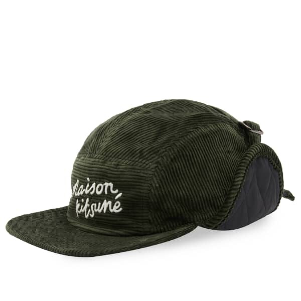 

Вельветовая шапка-ушанка с надписью Maison kitsune Maison Kitsuné, зеленый
