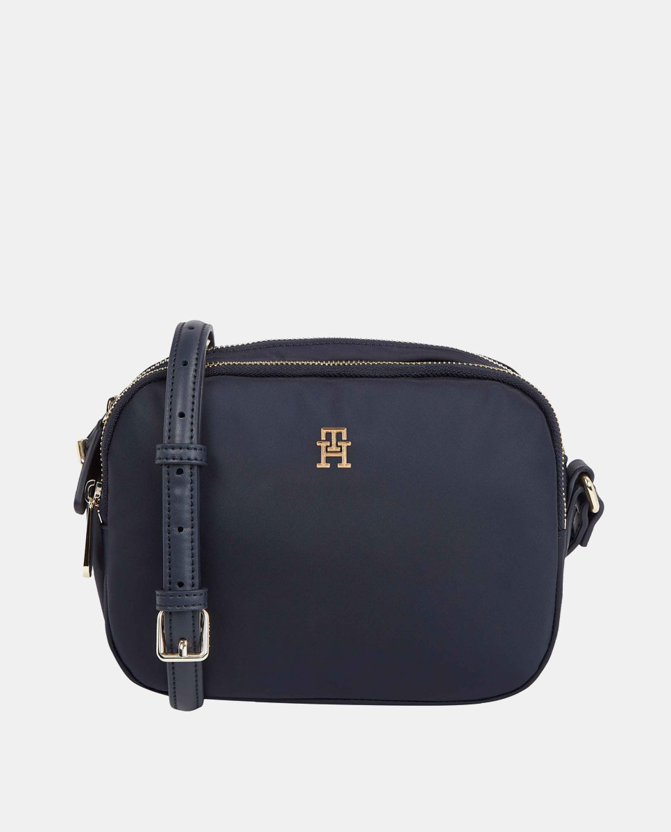 Маленькая сумка через плечо темно-синего цвета из переработанной ткани с логотипом TH и двойной молнией Tommy Hilfiger, темно-синий цена и фото