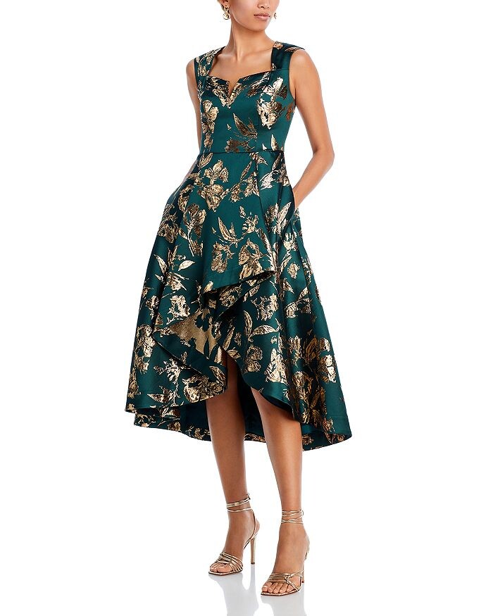 

Жаккардовое платье миди Adrianna Papell High Low с эффектом металлик, зеленый