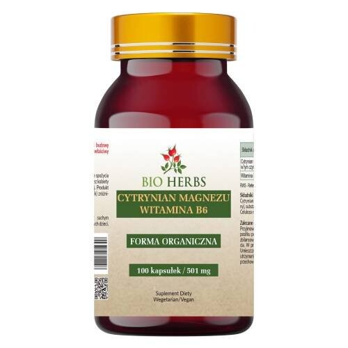 

Bio Herbs, Цитрат магния + витамин B6, 100 капсул.