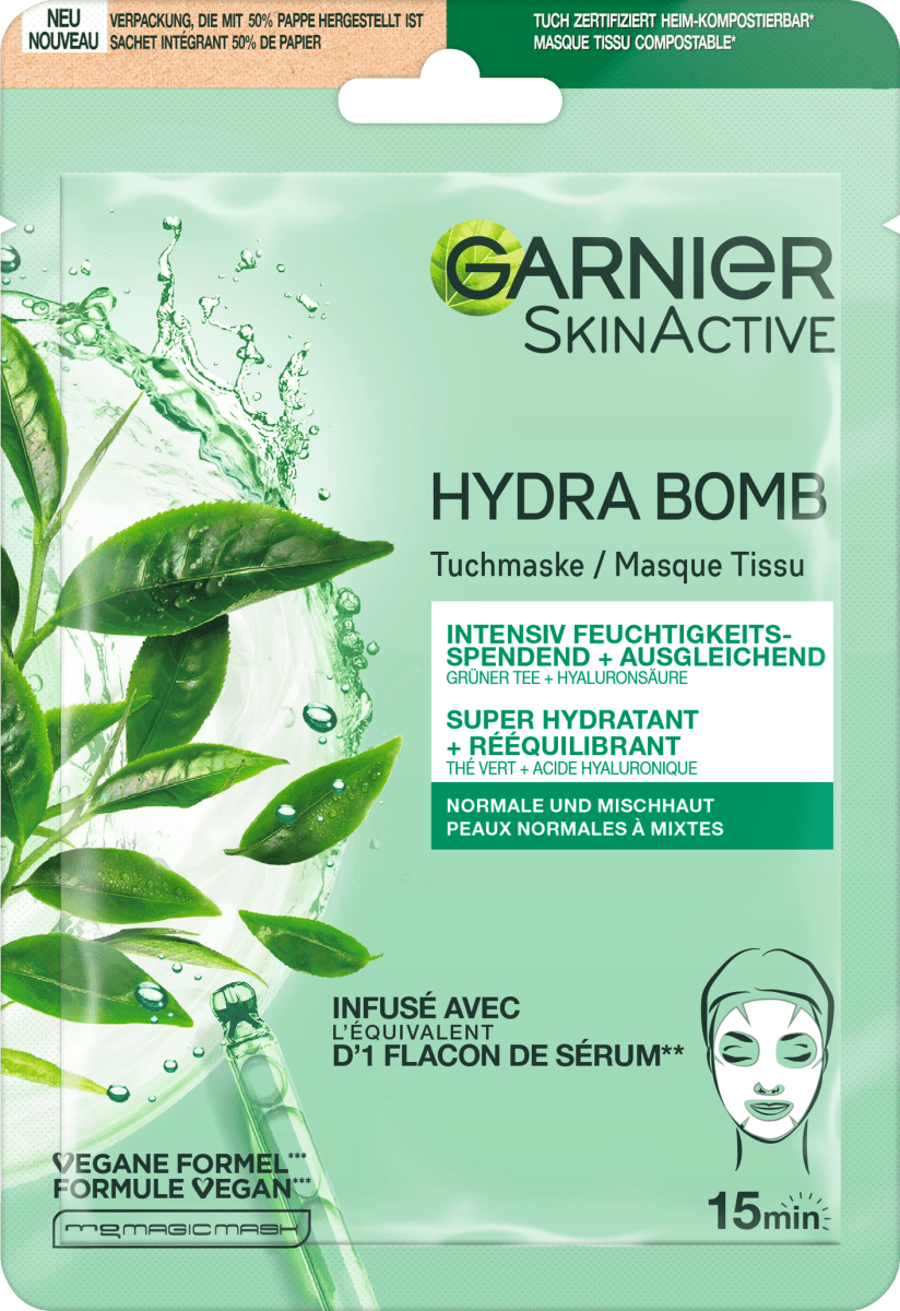 Тканевая маска Hydra Bomb Green Tea 1 шт. Garnier garnier tissue face mask hydra bomb pomegranate 1 pc