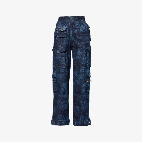 Джинсовые брюки карго прямого кроя с абстрактным принтом и высокой посадкой Eb Denim, цвет backwoods