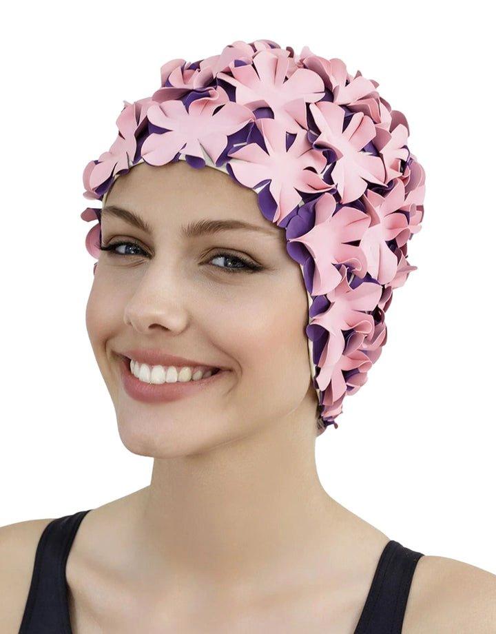 цена Резиновая шапочка для плавания с цветком Fashy, розовый