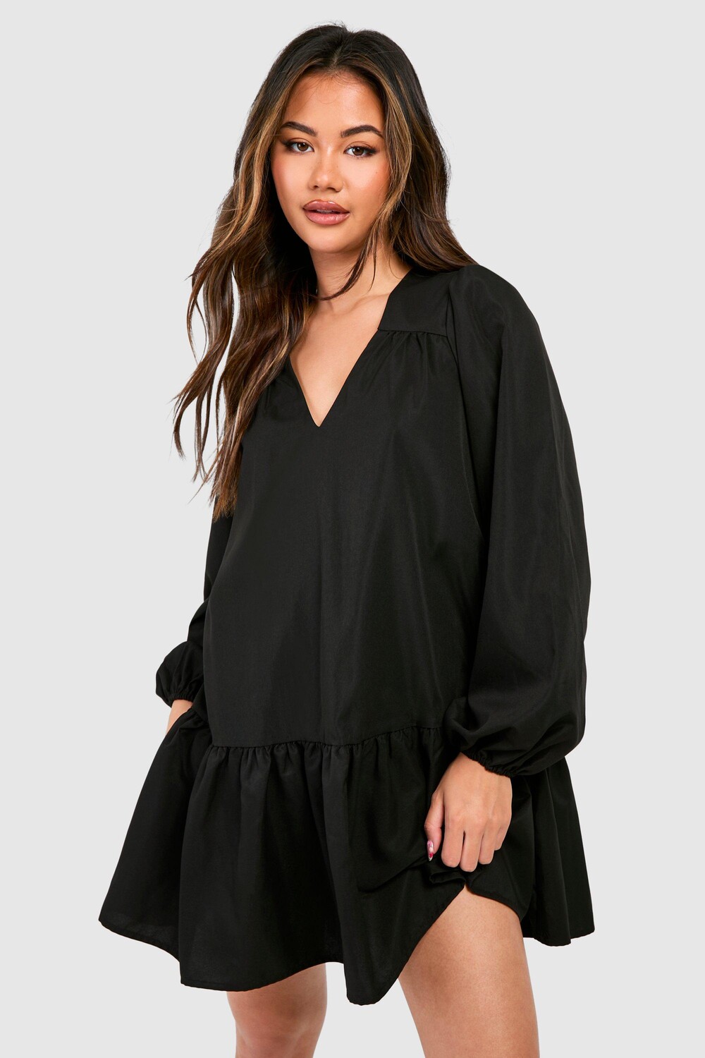

Мини-платье из поплина с рукавами-трапециями boohoo, черный