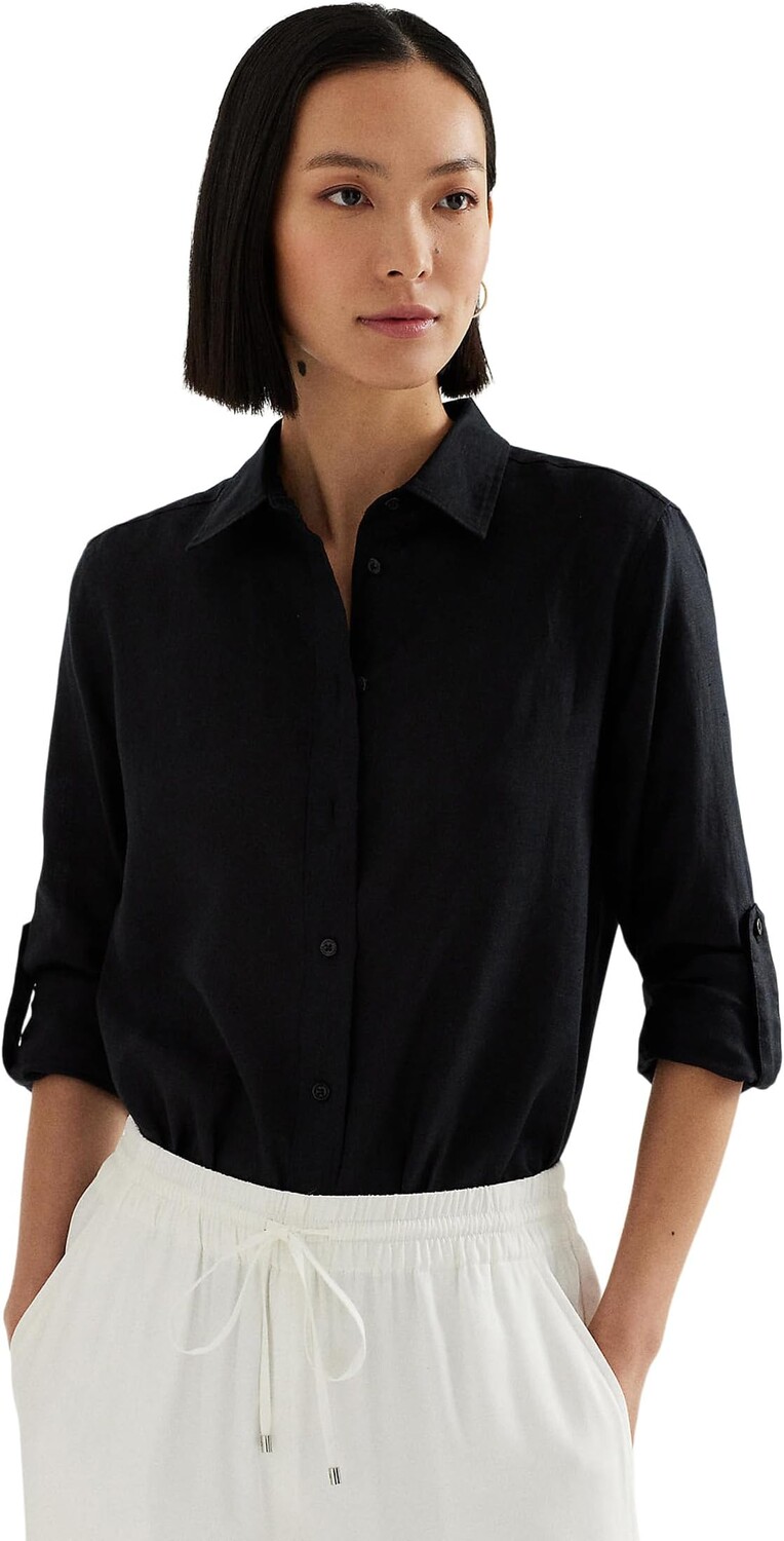 

Рубашка Lauren Ralph Lauren Petite Linen Roll Tab–Sleeve Shirt, цвет Polo Black