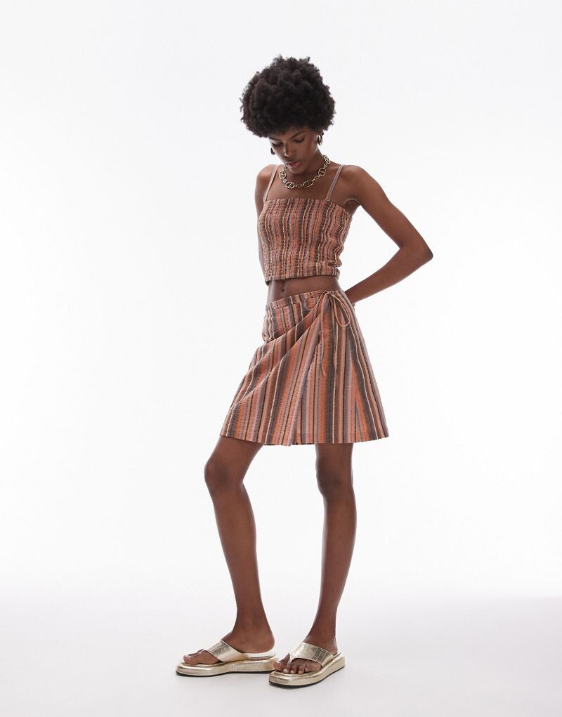 

Коричневая фактурная пляжная юбка с запахом и запахом Topshop