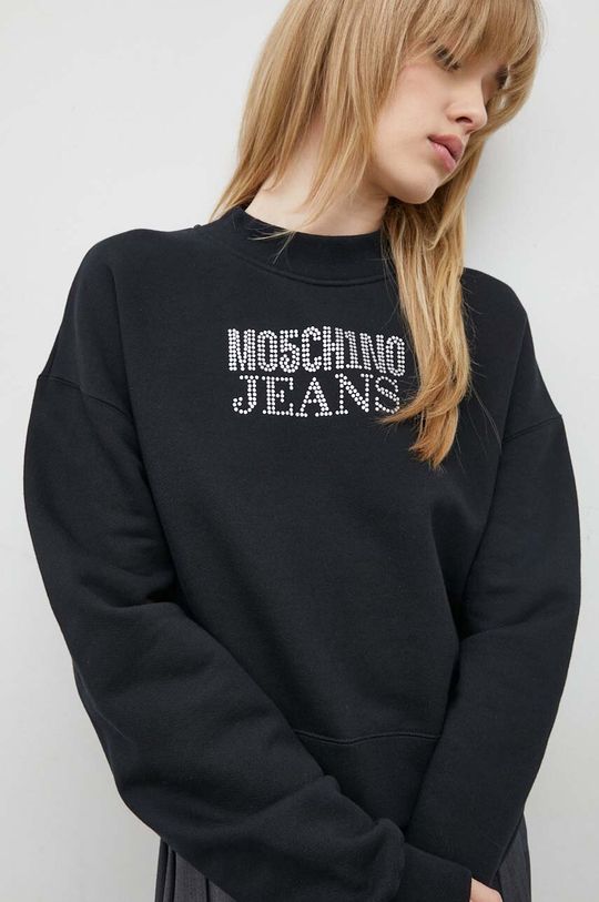Хлопковая толстовка Moschino Jeans, черный хлопковая футболка moschino jeans розовый