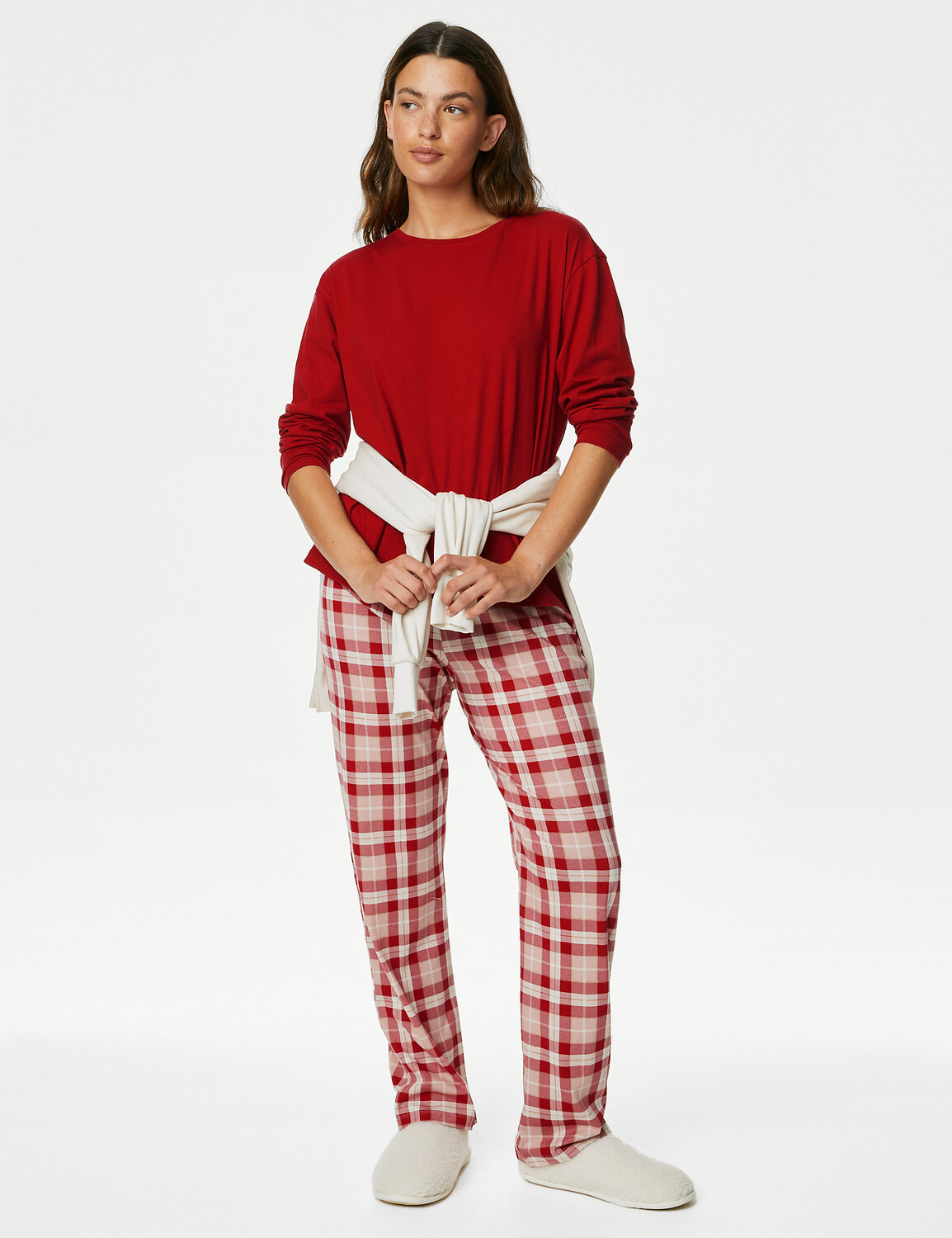 

Пижамный комплект в клетку из чистого хлопка Marks & Spencer, красный микс