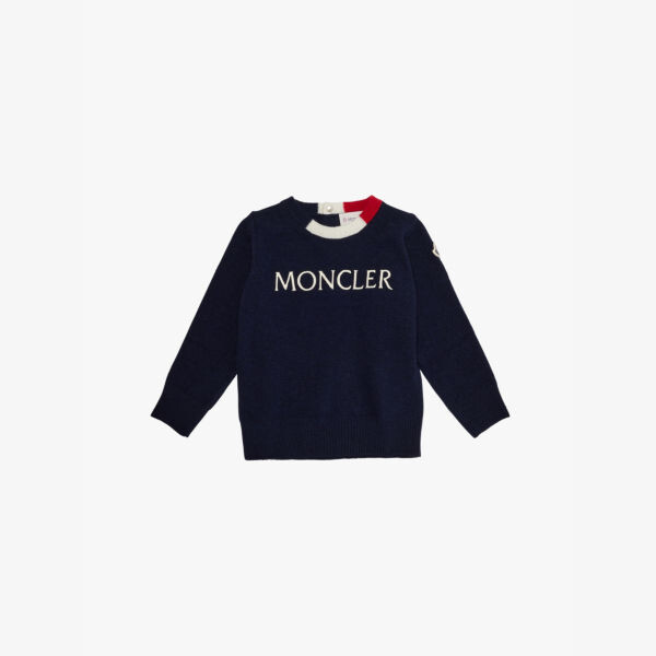 

Фирменный вышитый джемпер из шерсти и кашемира 1-3 года Moncler, синий