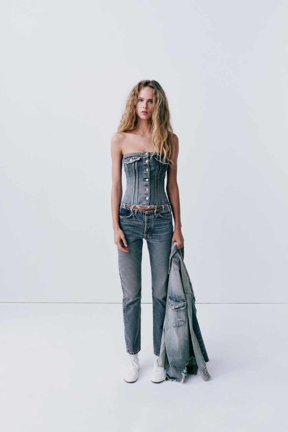 

Джинсовый топ trf в корсетрном стиле ZARA, синий