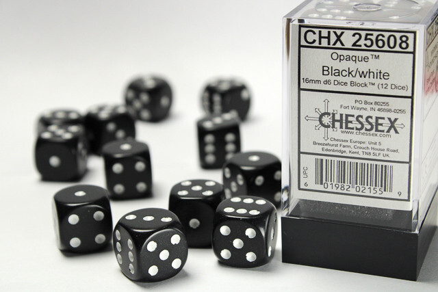 

Аксессуары Chessex Chessex 16mm d6 Set: Opaque - Black w/White (12)