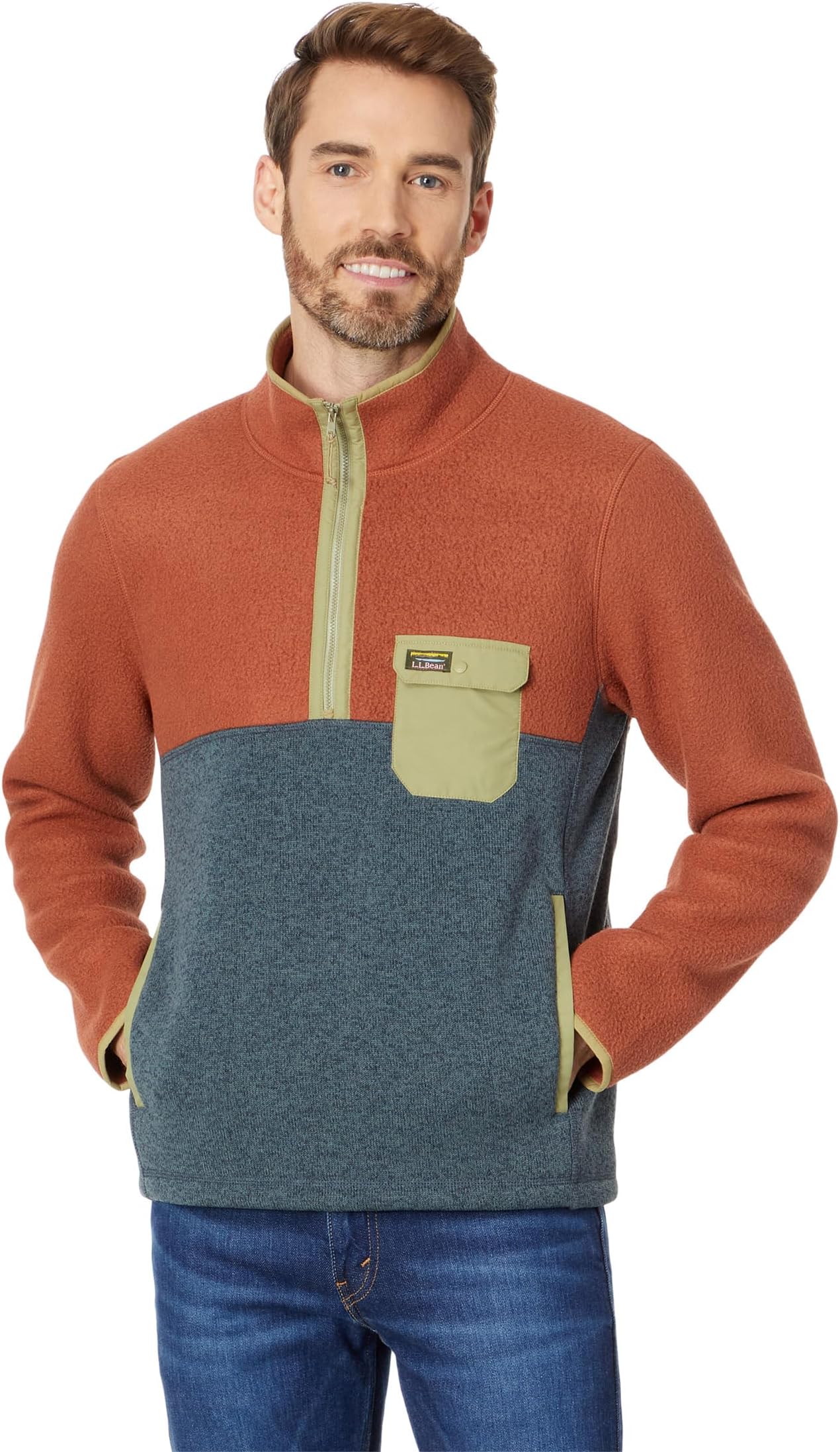 Куртка Sweater Fleece Sherpa Hybrid Pullover L.L.Bean, цвет Warm Umber/Rangeley Blue куртка sweater fleece sherpa hybrid pullover l l bean цвет forest shade dark hunter