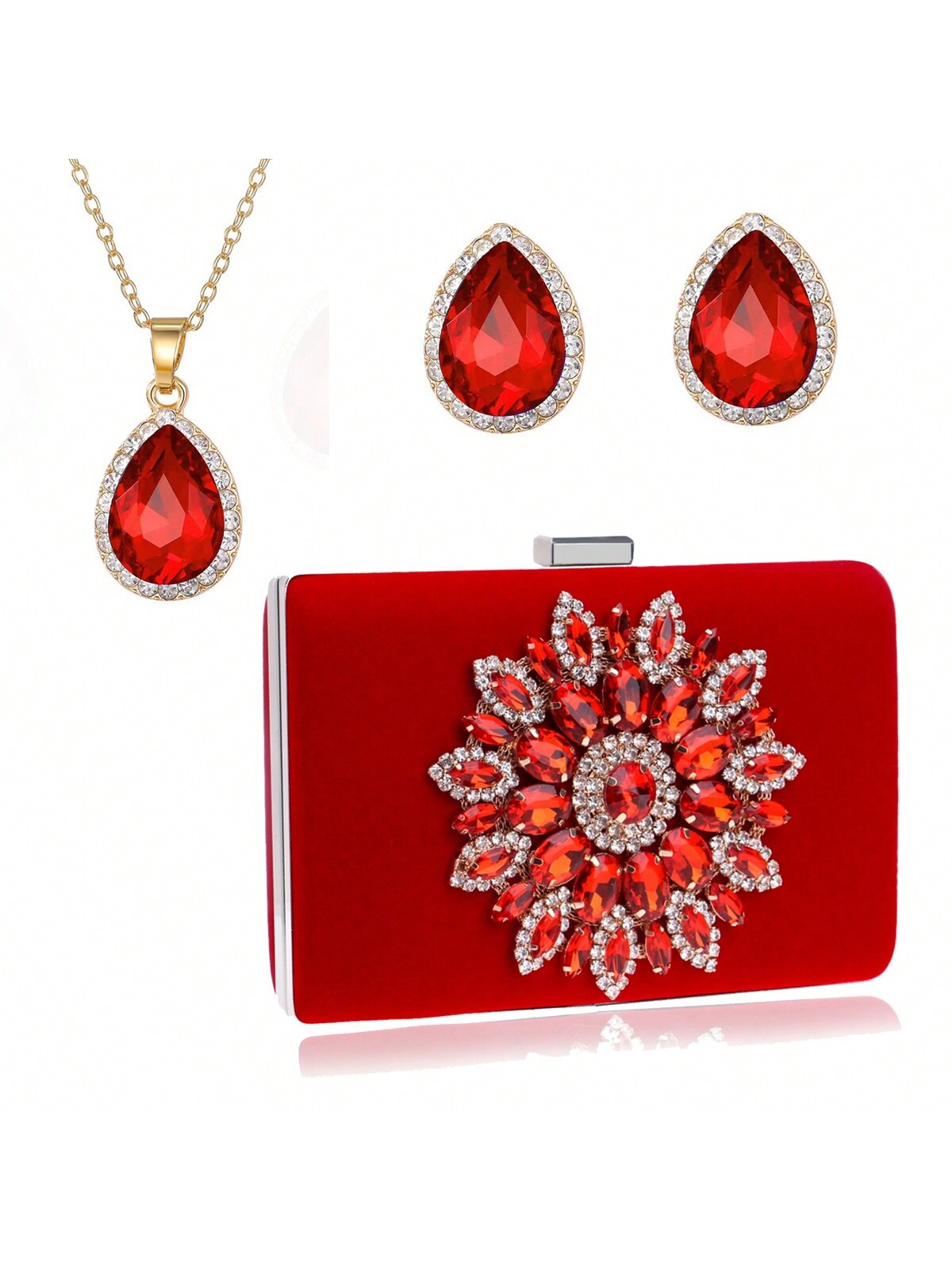 Женские вечерние сумки с цветочными бриллиантами, красный