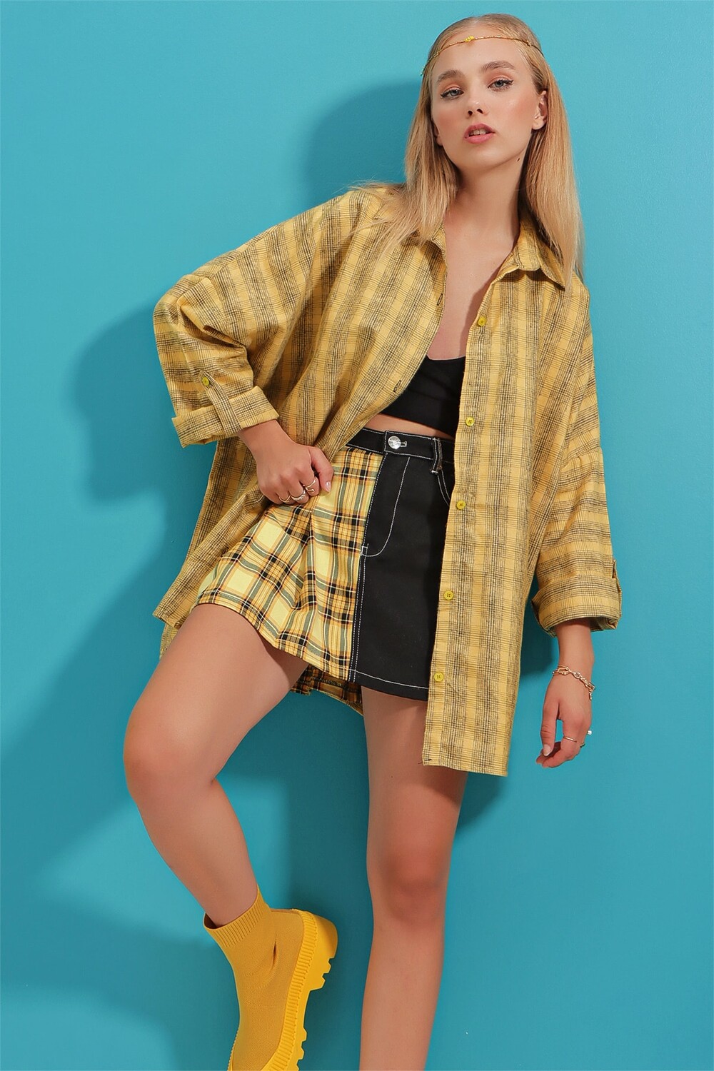 

Рубашка - Желтая - Oversize Trend Alaçatı Stili, желтый
