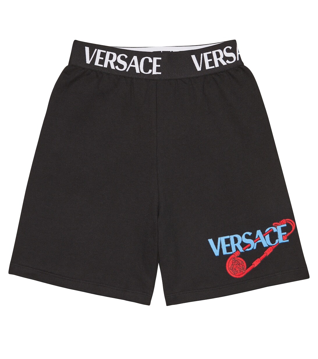 

Шорты из хлопкового джерси с вышитым логотипом Versace, черный