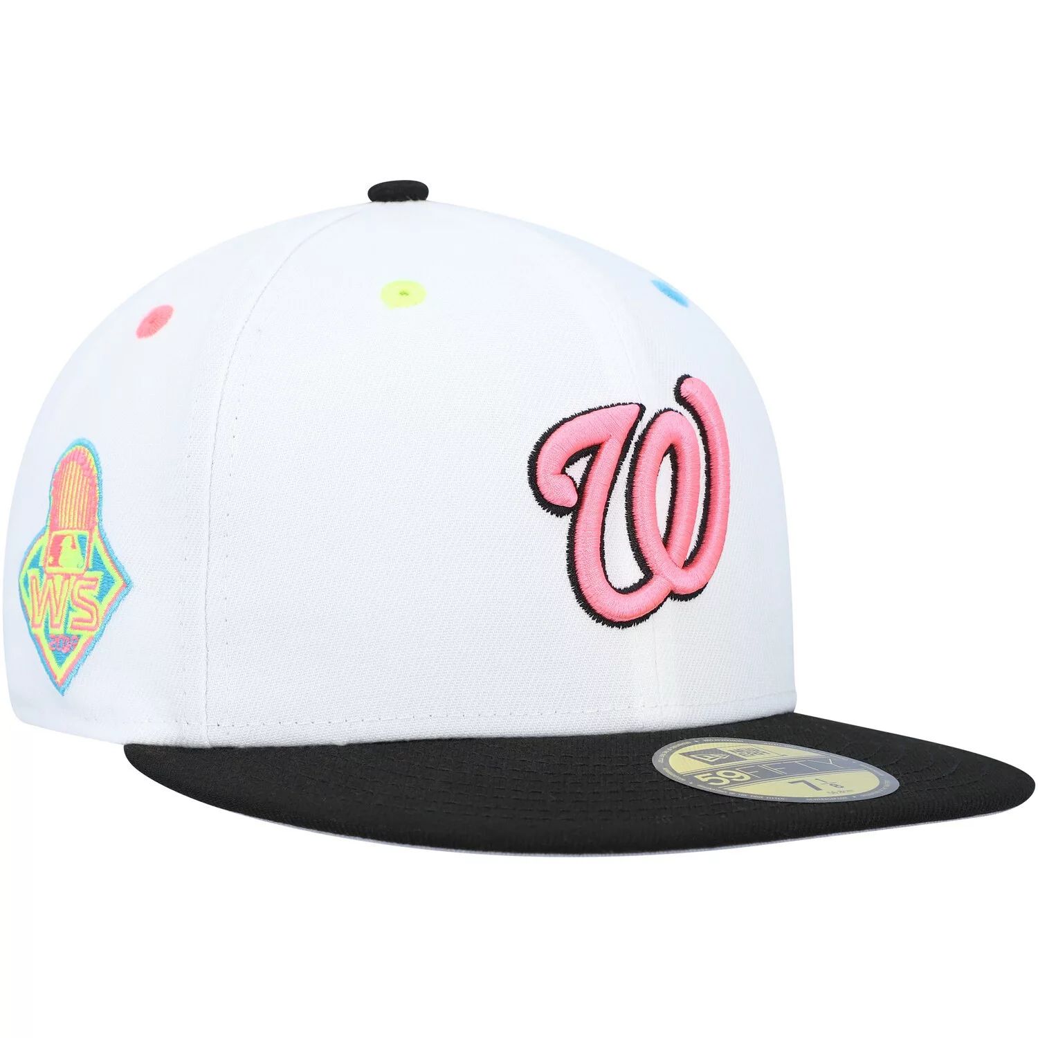 

Мужская облегающая шляпа New Era White Washington Nationals 2019 World Series Neon Eye 59FIFTY