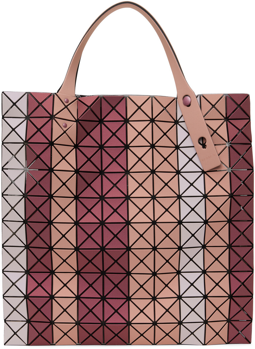 

Розовая большая сумка-тоут в полоску с призмами BAO BAO ISSEY MIYAKE