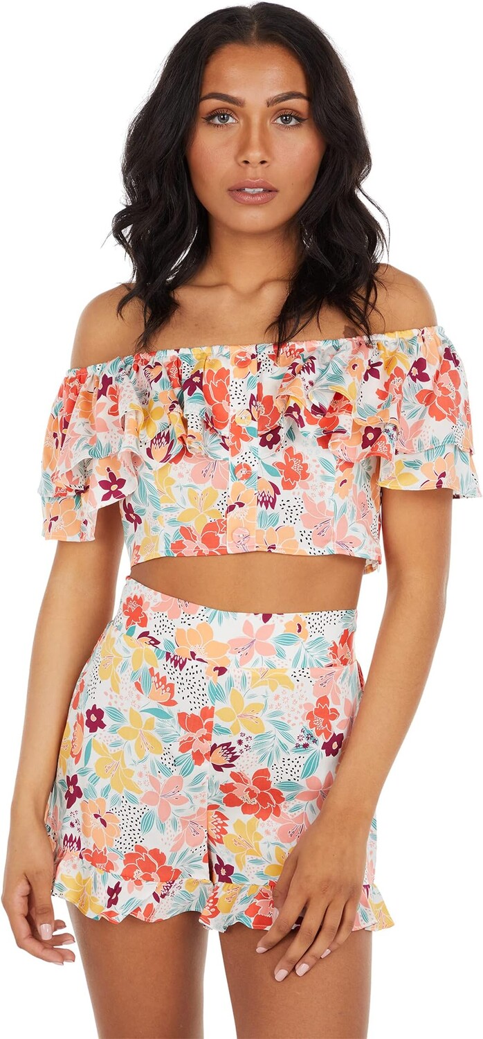 

Топ BCBGeneration Woven Button Ruffle Top T1TX3T05, цвет 2D Floral