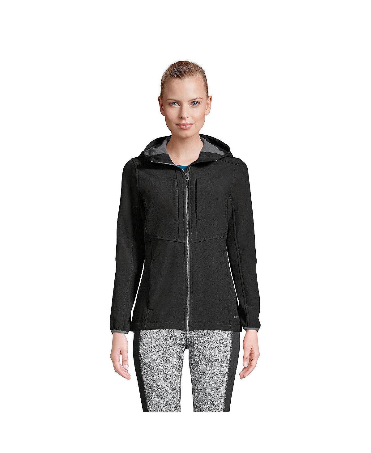 

Женская высокая флисовая куртка Softshell стрейч Lands' End, черный