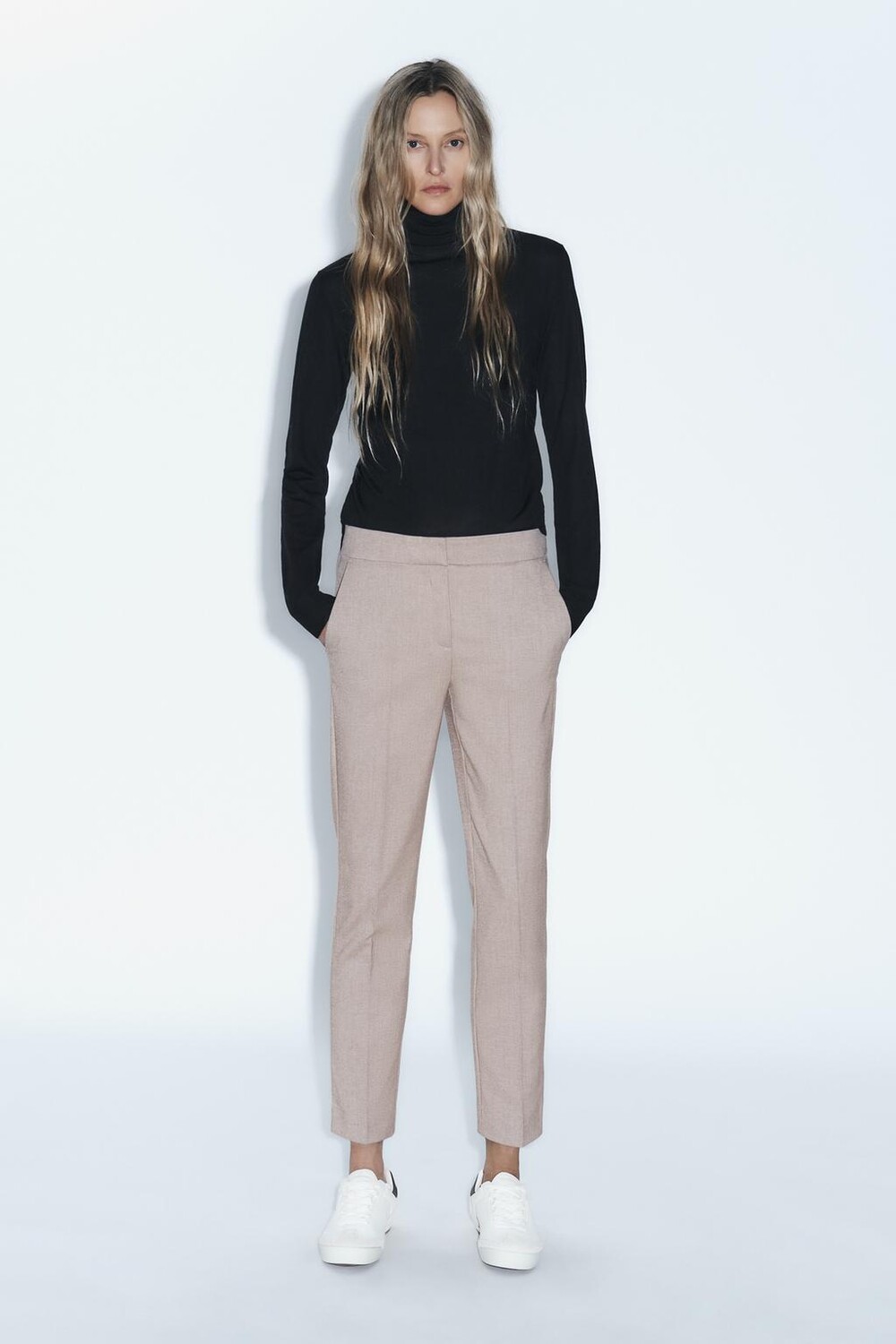 

Брюки с пояснением ZARA, кэмел/белый