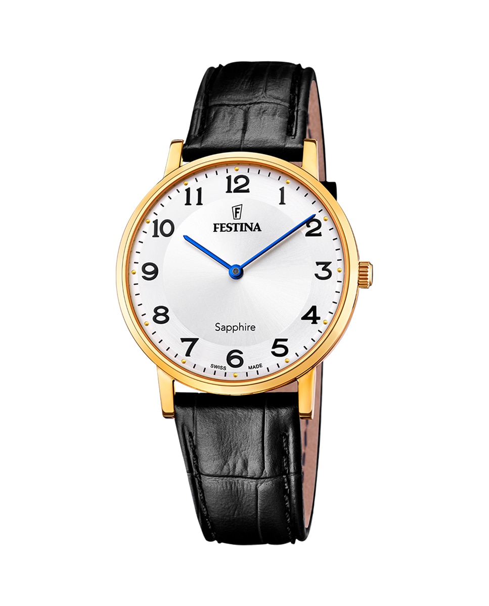 F20016/5 Черные кожаные мужские часы Swiss Made Festina, черный