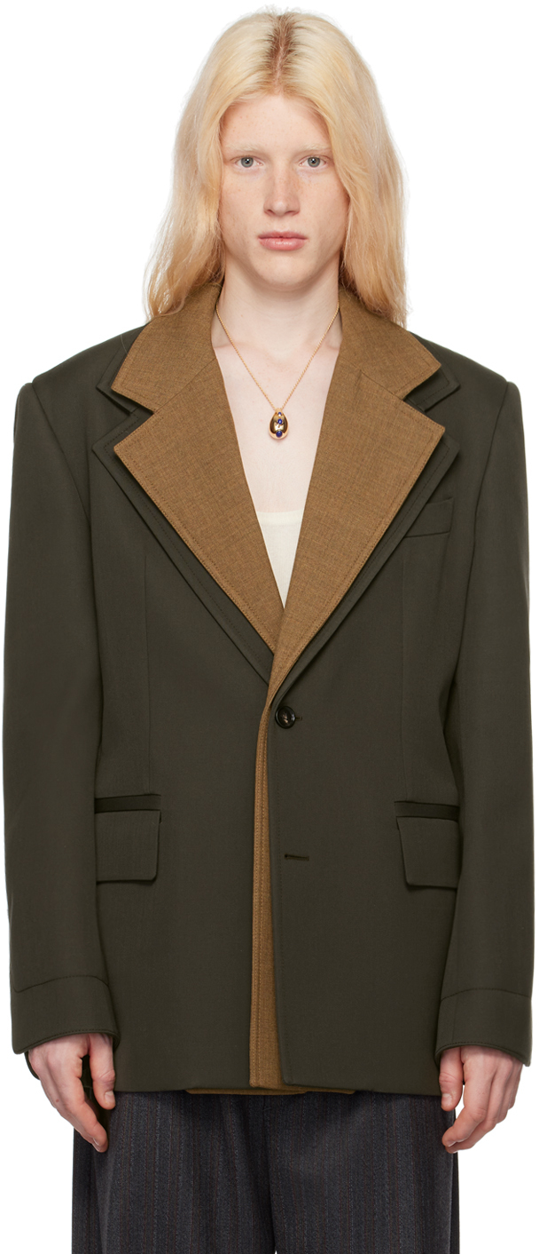 цена Коричневый пиджак с контрастным воротником Bottega Veneta