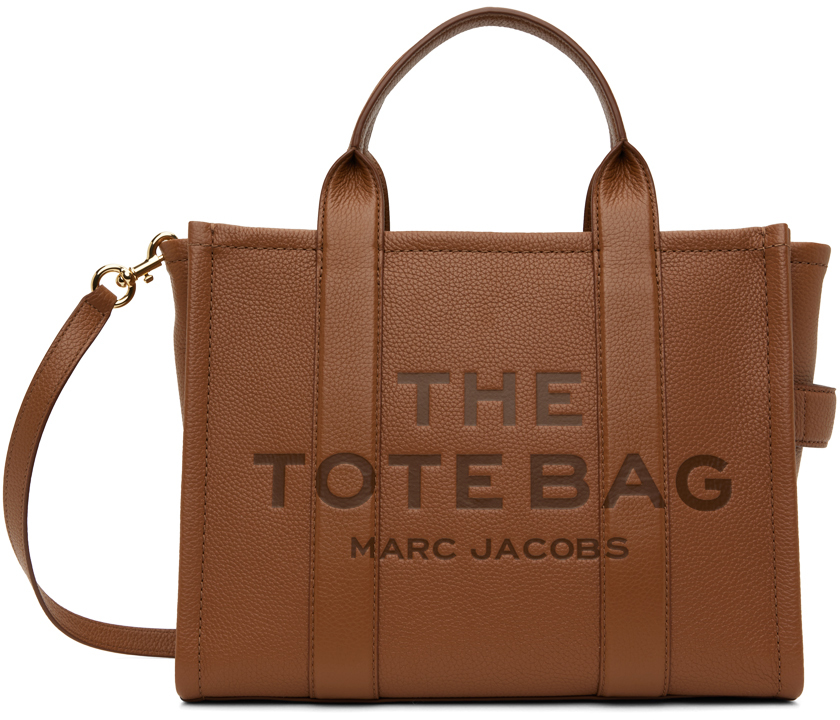 Коричневая сумка-тоут 'The Leather Medium Tote Bag' Marc Jacobs роскошный ремень с верхним слоем из коровьей кожи съемный ремень женская сумка через плечо с зернистой поверхностью