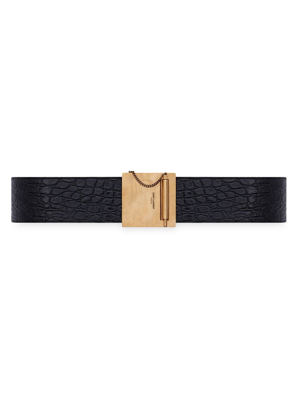 

Ремень с пряжкой Chaine Et Baton из кожи с тиснением под крокодила Saint Laurent, неро