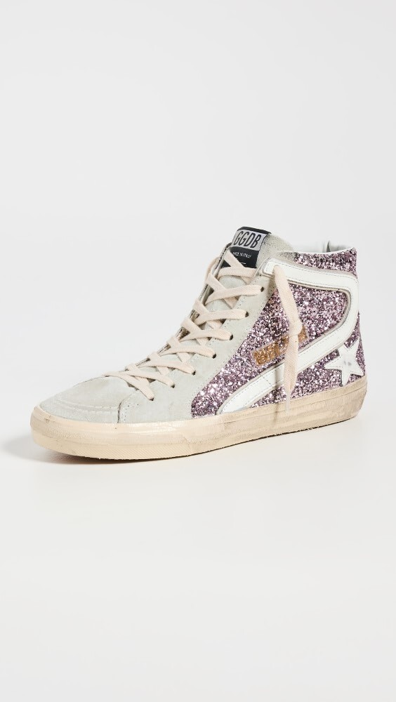 

Кроссовки Golden Goose Slide Glitter and Suede, сиреневый