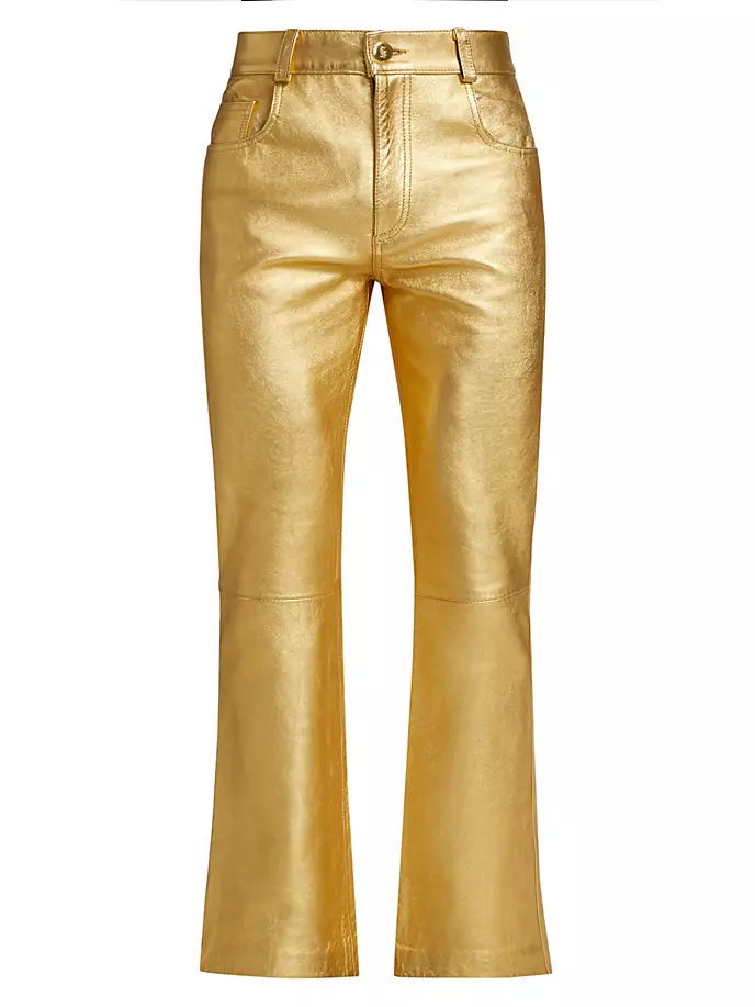 Расклешенные кожаные брюки металлик Ernest W. Baker, золото цена и фото
