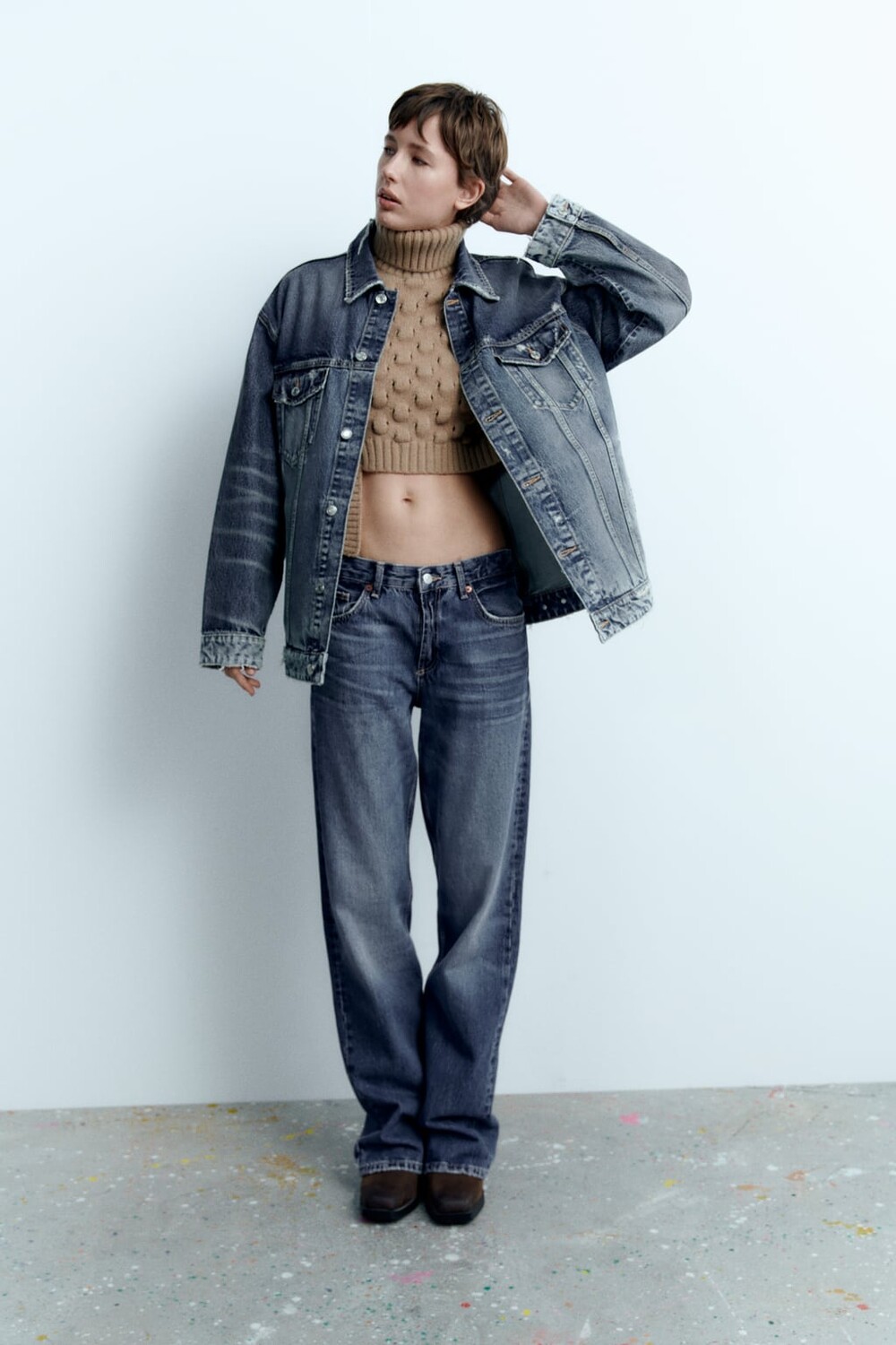 

Укороченный жилет фактурной вязки ZARA, кэмел