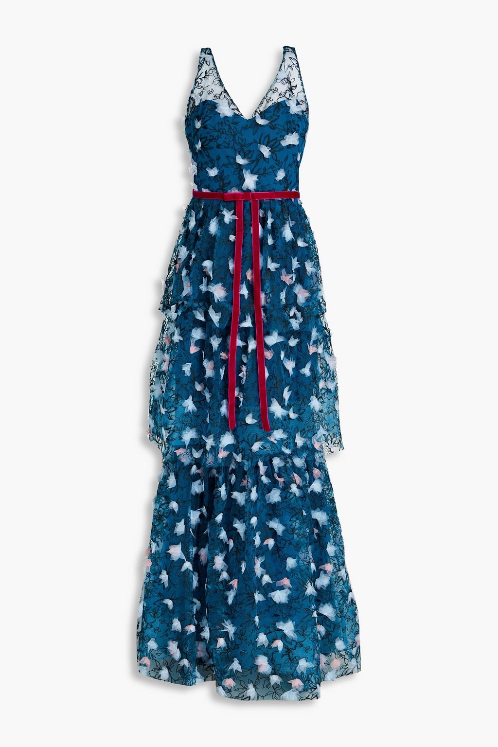 Ярусное платье из тюля с декором MARCHESA NOTTE, бензиновый