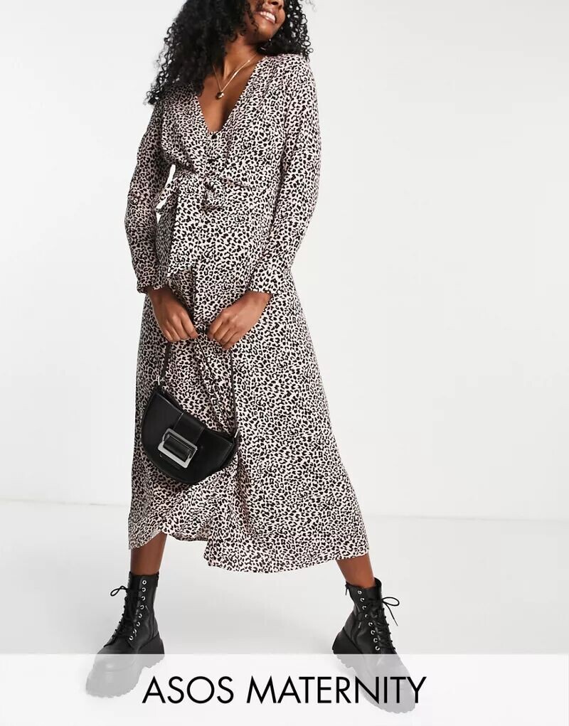

Эксклюзивное розовое платье миди с пуговицами на талии ASOS DESIGN Maternity