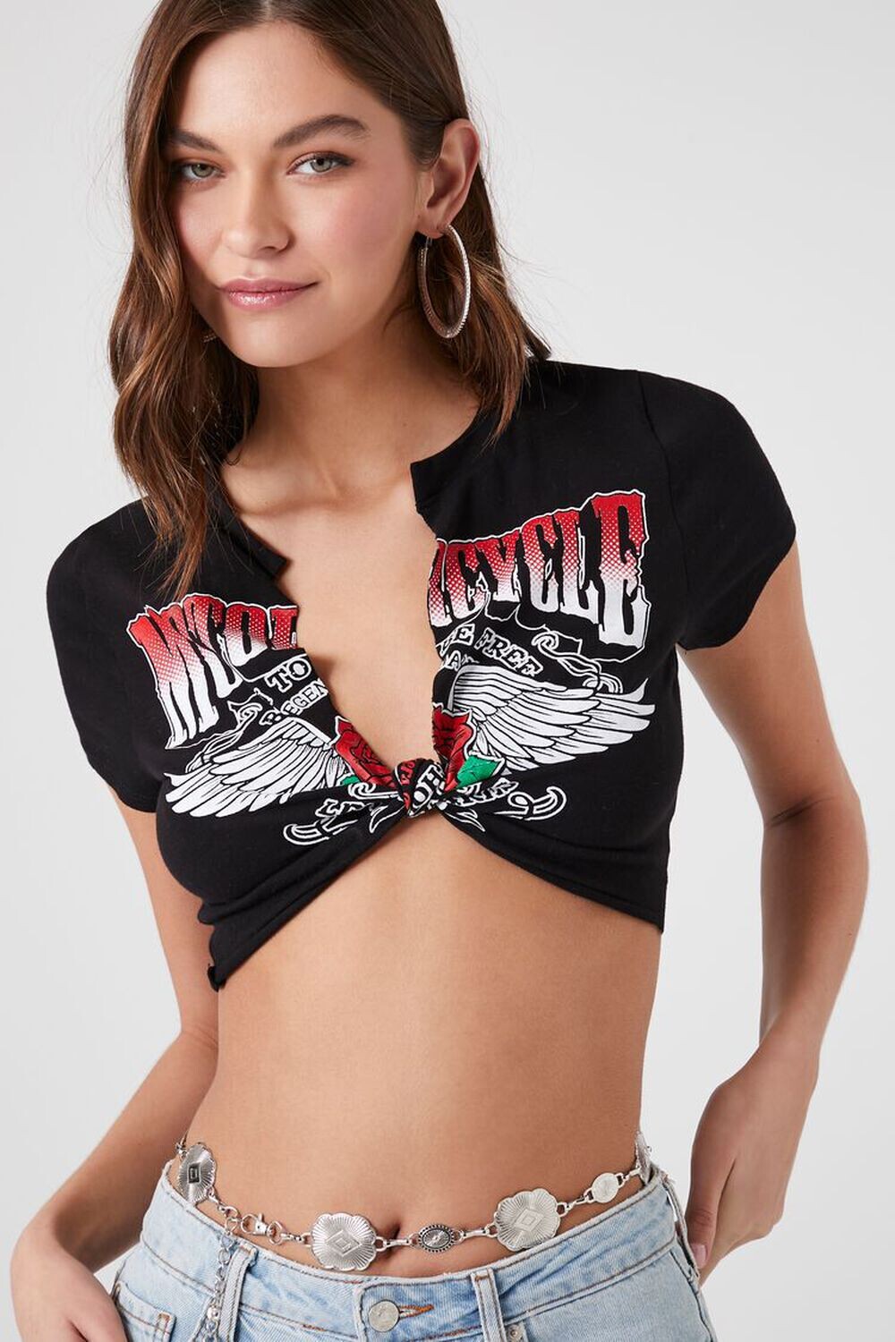 

Укороченный топ с мотоциклетным рисунком Forever 21, черный