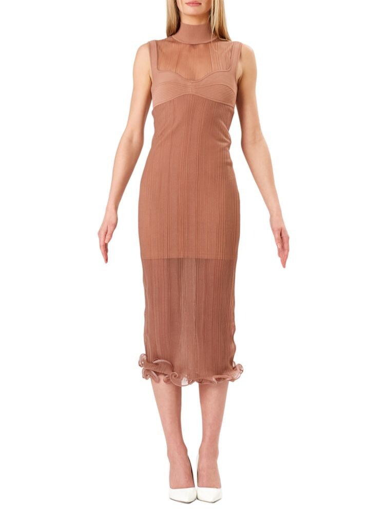 

Платье мидакси с иллюзией и рюшами Herve Leger, цвет Hazel