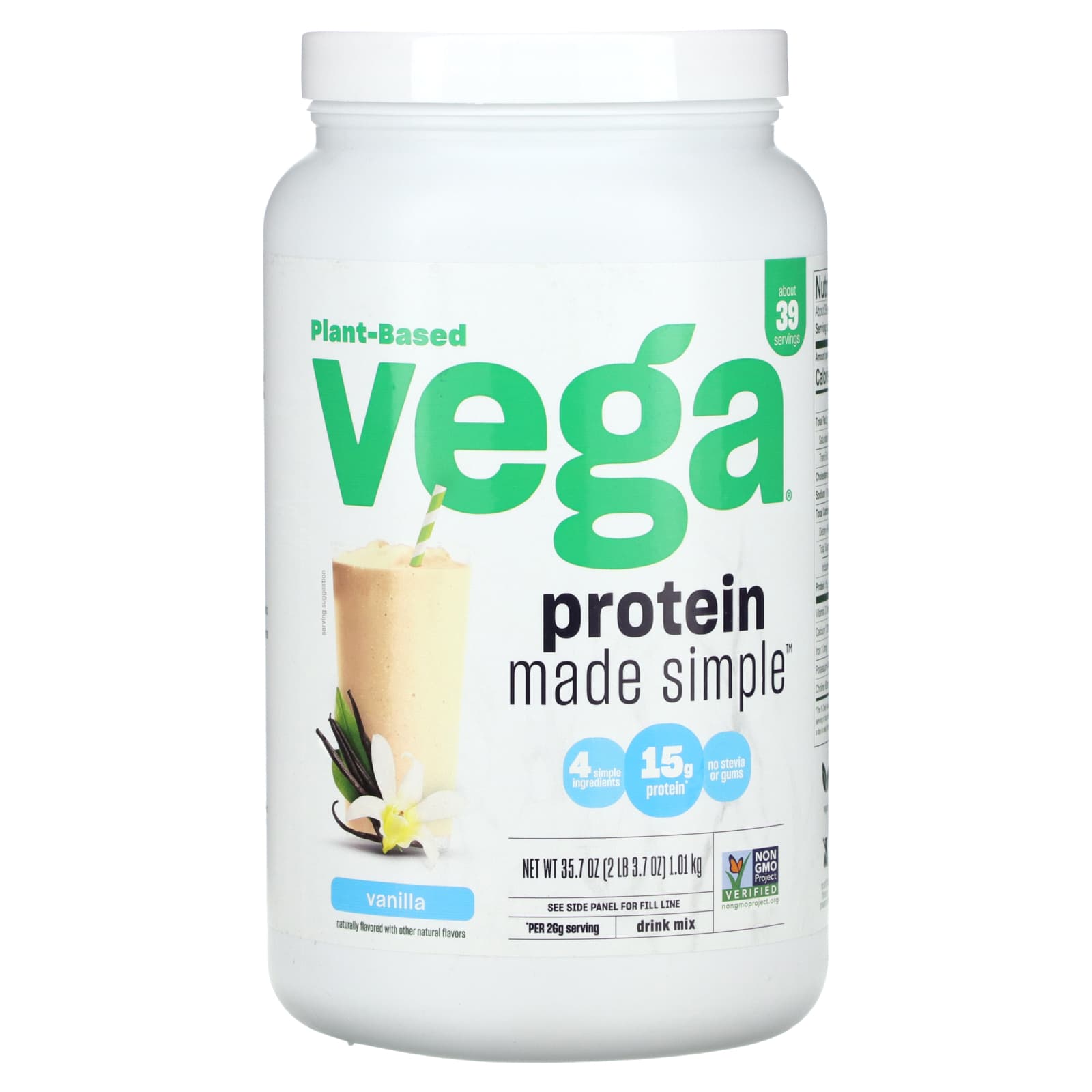 

На растительной основе, Protein Made Simple, ваниль, 2 фунта (3,7 унции), Vega