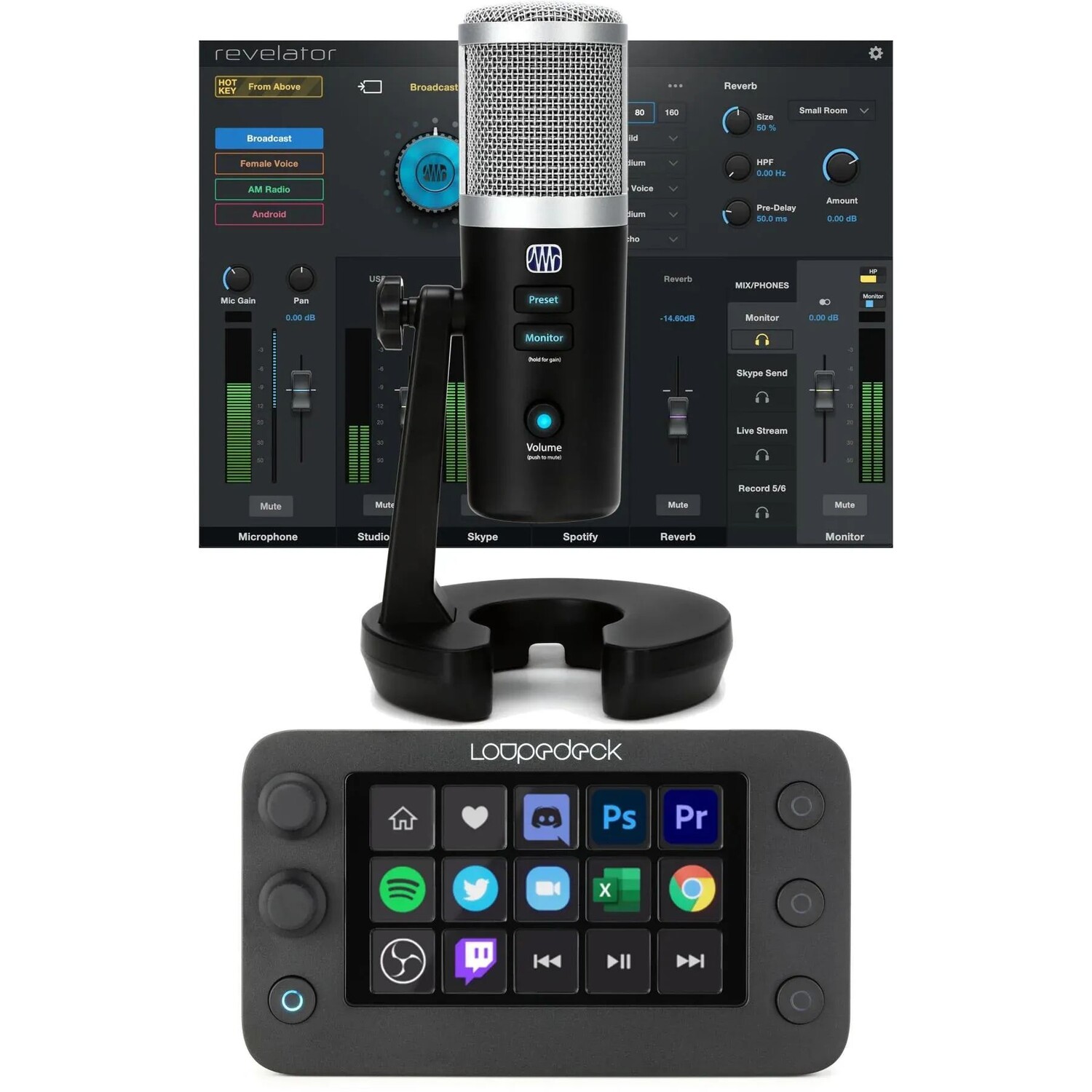 

Микрофон PreSonus Revelator USB-C с обработкой голосовых эффектов StudioLive и интерфейсом Loupedeck Live S
